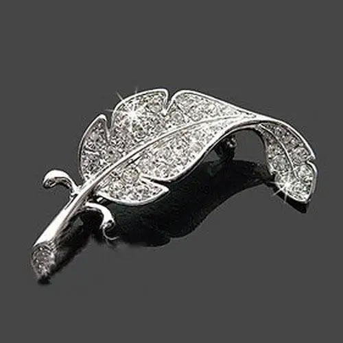 

Women's Fashion Leaf Silver Tone Rhinestone Crystal Wedding Gift Brooch Pin dropshipping