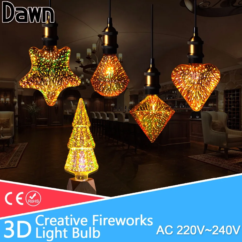 

Led light bulb 3D Star LED Edison Bulb E27 220v A60 ST64 Star/Heart/Diamond lampada for christmas home party decoration lampara
