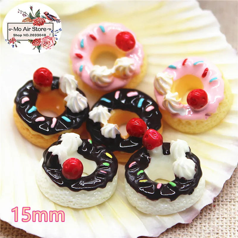 strawberry donut 10PCS 15mm Resin Flatback Cabochon Miniature Food Art Supply Decoration Charm | Дом и сад
