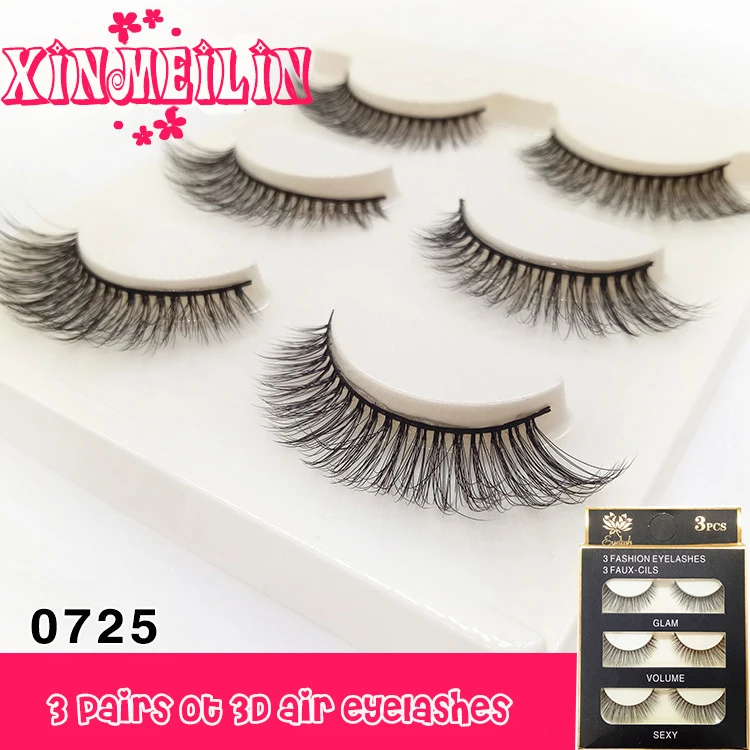 

3 pairs 3D faux mink natural long individual thick fluffy fake dramatic makeup eyelashes wholesale eyelashes with eyelash boxes