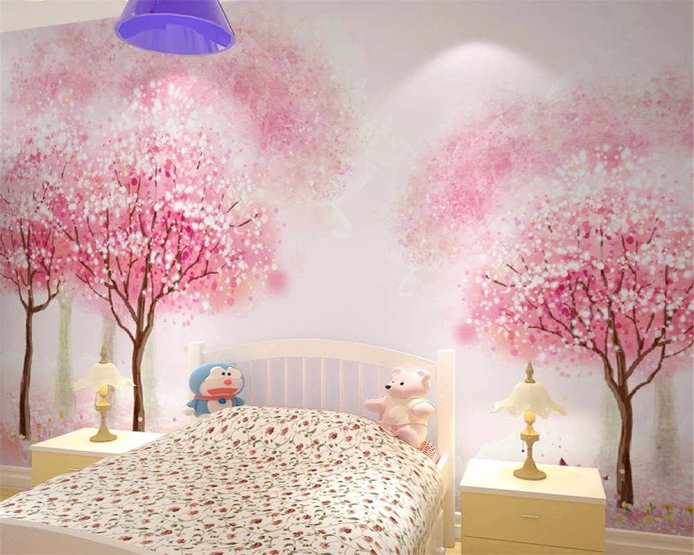 Beibehang пользовательские обои детская комната девушка комната розовое дерево обои спальня прикроватная Фреска мультфильм Дерево 3d Обои фреска