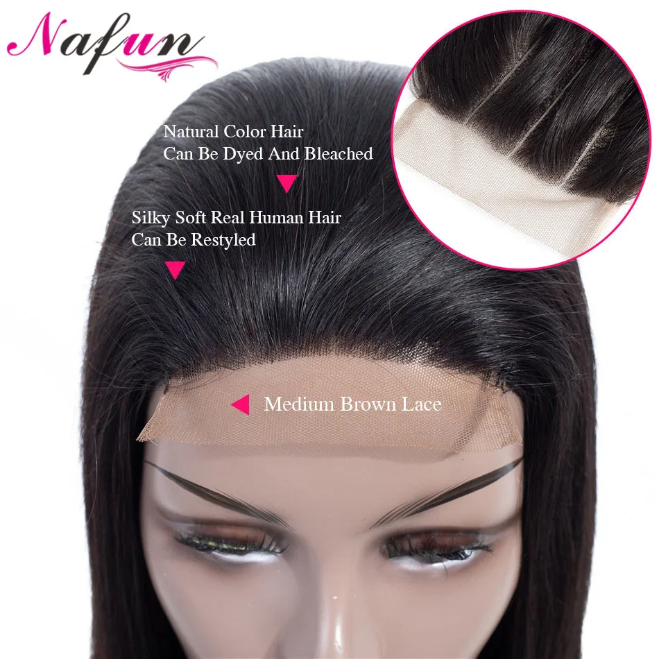 NAFUN волосы бразильские прямые натуральные волосы парики 10 "-22" кружева передние натуральные волосы парики натуральный цвет не Реми