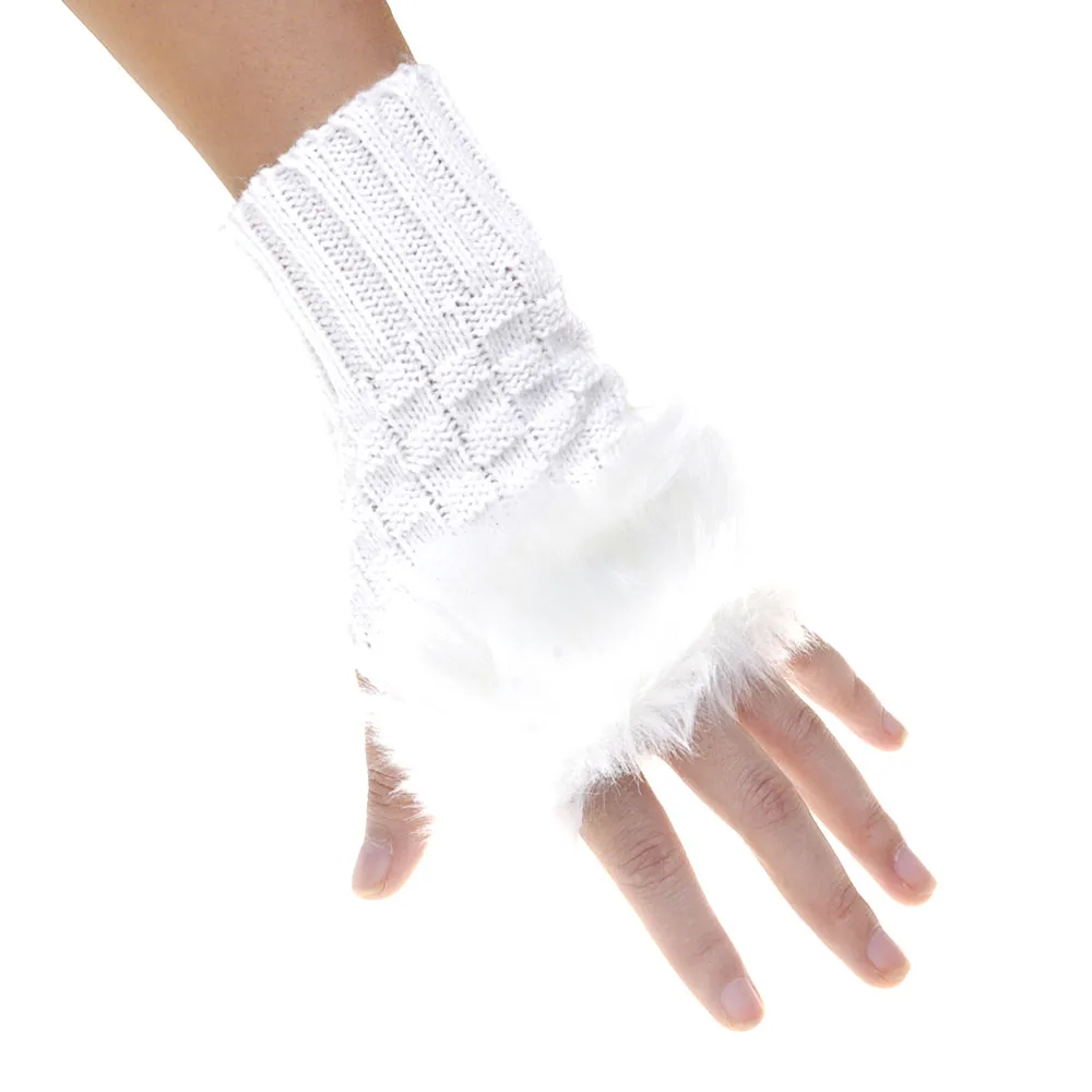 

Cute Faux Rabbit Fur Wrist Fingerless Gloves Fashion 6 Colors Winter Warm