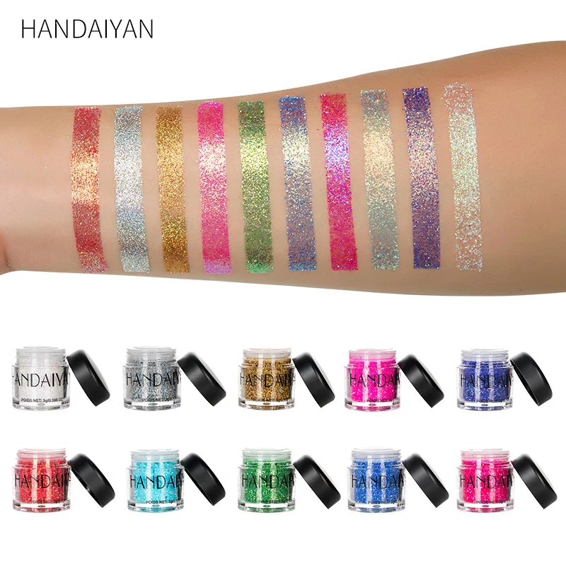 HANDAIYAN Holographic Sequin Diamond Colorful Glitter Gel Shiny Body Mermaid Festival Powder Pigment Makeup Cosmetics TSLM1