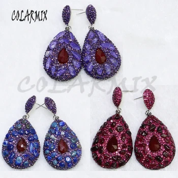 

4 Pairs Natural stone earrings pave Tiny stone earrings jewelry stone earrings fashion earrings gift for lady 7034