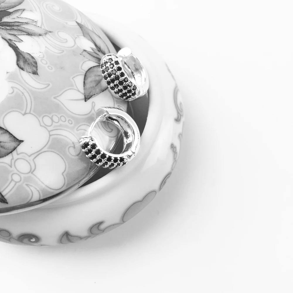 Creole черные Подвесные серьги-кольца, циркониевые модные ювелирные изделия черный геометрический 925 серебро подарок для женщин мужчин Новинка