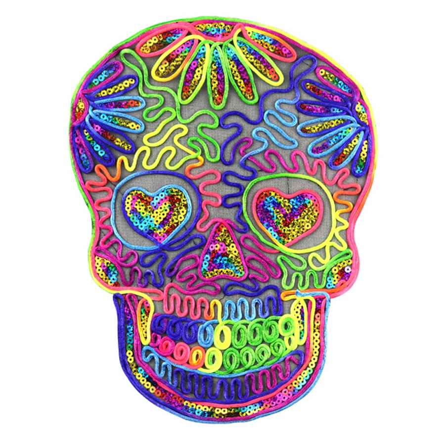 

10Pcs Skull Embroidered Patches for Clothing Color Badge Applique Sequins Patch DIY Accessories Label Patchwork with Rope