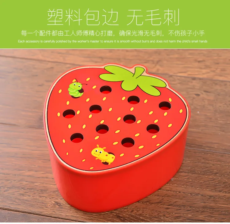 3D Puzzle Baby Wooden Toys Early Childhood Educational Toys Catch Worm Game Color Cognitive Strawberry Grasping Ability funny