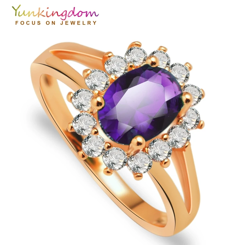 Yunkingdom новые кольца цвета розового золота для женщин фиолетовый кубический