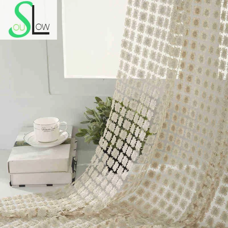Slow Soul Rideaux D Hotel De Luxe En Tulle Beige Marron Clair Court De Cuisine Pour Chambre A Coucher Salon Rideau Moderne Brode Floral Aliexpress