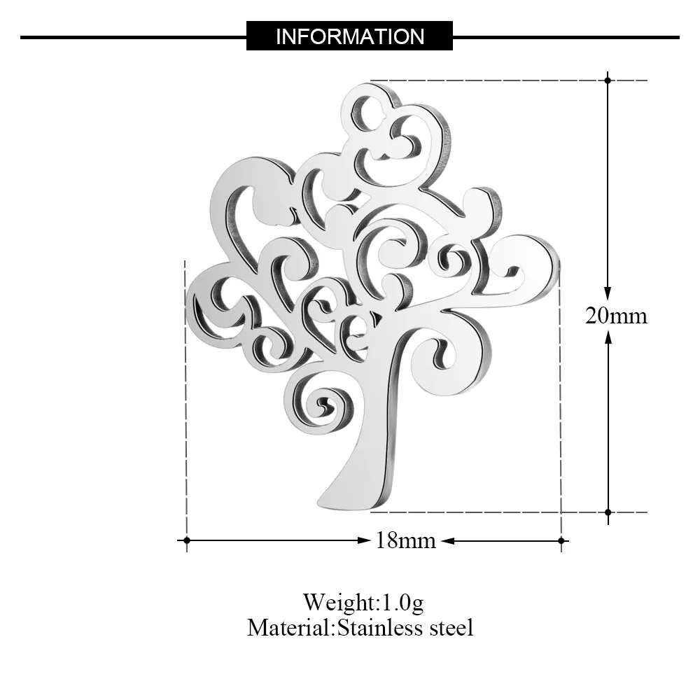 

50pcs/lot Grace Moments 316L Stainless Steel Charm Hollow Out Beautiful Tree Pendant Charms for Making Bracelet & Necklace
