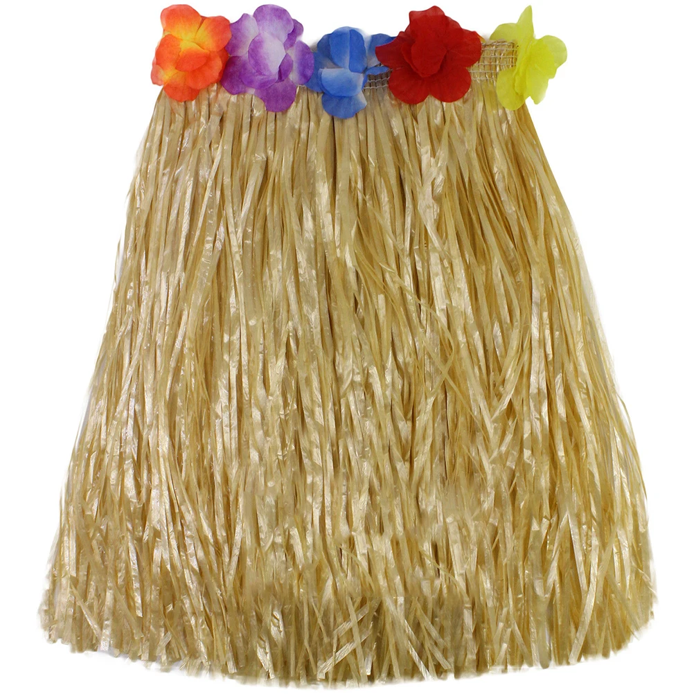 Детская и взрослая юбка для пляжного танца с изображением травы, венок, гирлянда для бюстгальтера, веселые Гавайские вечерние украшения, принадлежности для платья 40 см - Цвет: Бежевый