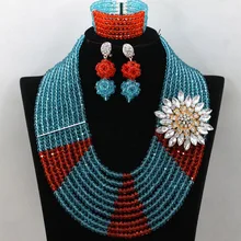 Мода Чирок Синий/Оранжевый Кристалл Бусины Цепочки и ожерелья Шинни Весна для вечеринки в африканском стиле комплект ювелирных изделий wa596