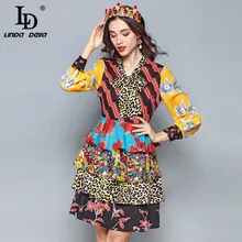 LD LINDA DELLA 2018 Fashion Designer Autumn Dress Women's Long Sleeve Bow Collar Tiered Floral Leopard Print Vintage Dress LD LINDA DELLA 2018 Fashion Designer Autumn Dress Women's Long Sleeve Bow Collar Tiered Floral Leopard Print Vintage Dress