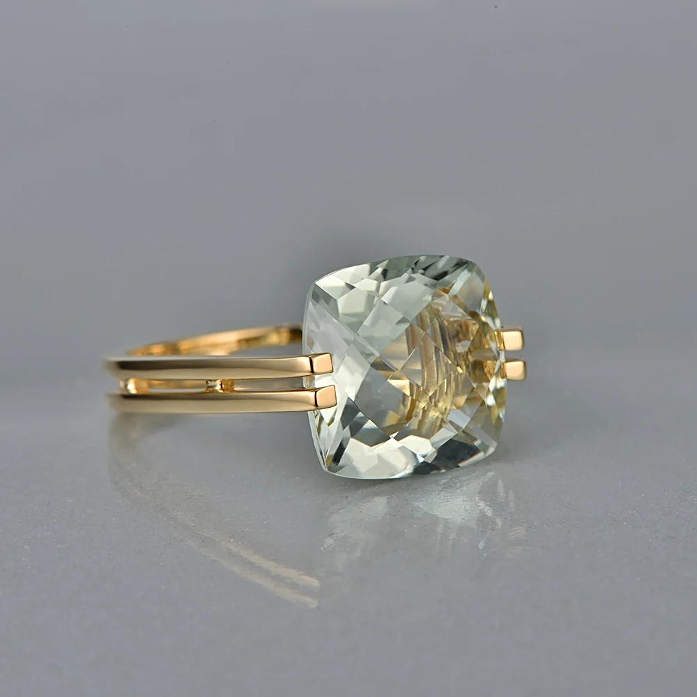 Caimao Jewelry 6.6ct Natural Square Cushion Green Amethyst 14k Gold Ring Free Shipping