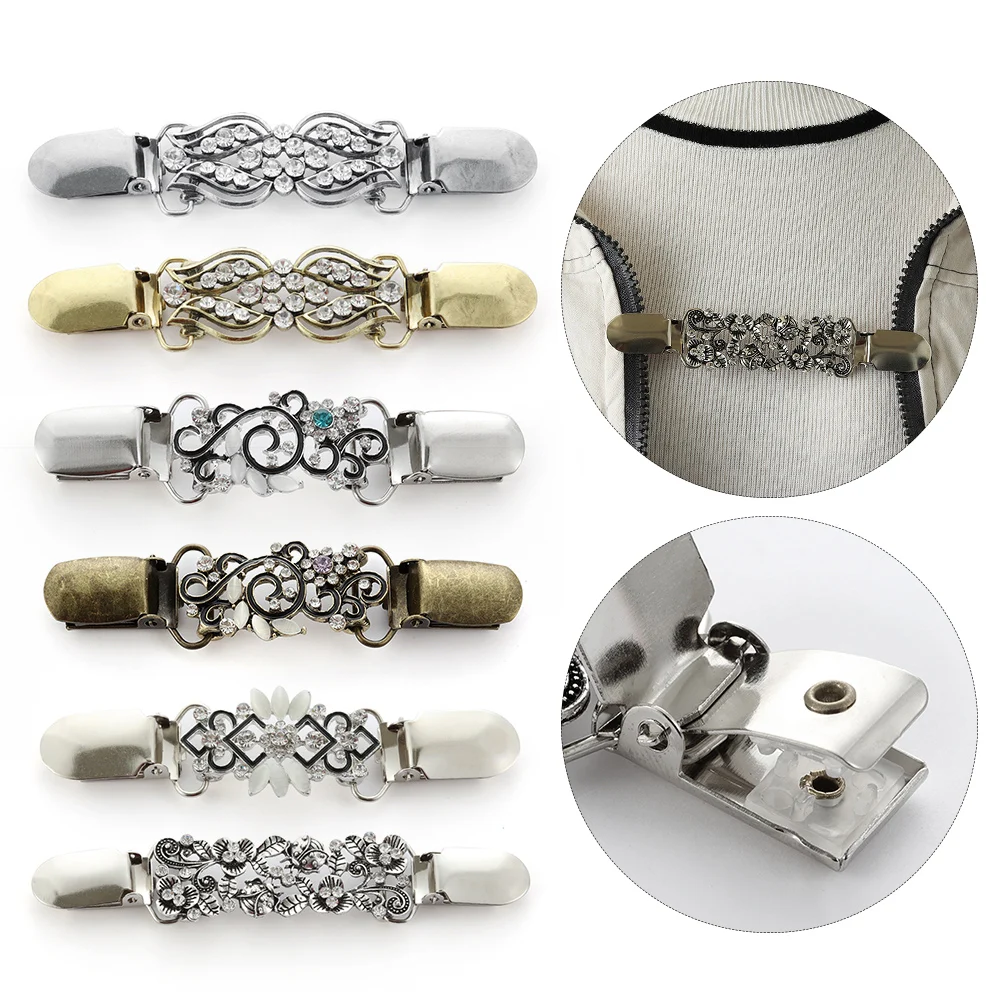 

2019 Elegant Clothing Pins Silver Clips Cardigan Collar Clip Sweater Blouse Pin Shawl Brooch Clasps Charm Accessories Jewelry