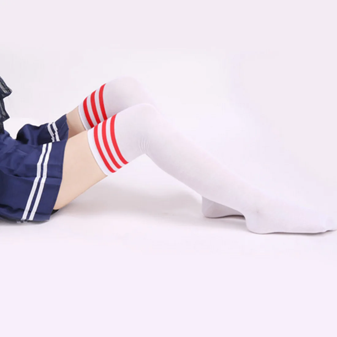 Sexy Cotton Socks Women's Striped Over Knee Girl Lady Black/White Sock Three bars over knee high-barrel socks student Socks