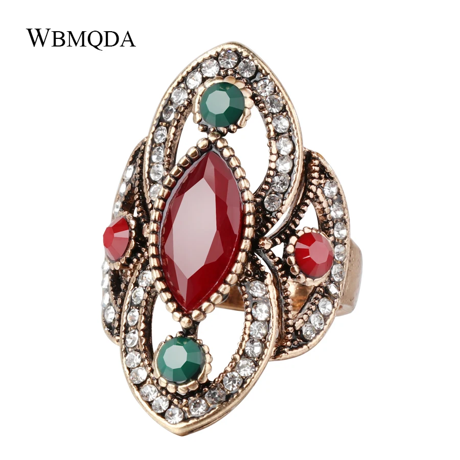 

Fashion Big Bohemian Rings For Women Antique Gold Crystal Finger Ring Vintage Accessories Indian Jewelry 2018