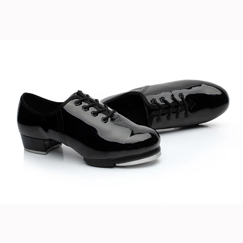 Men Boy's Tap Dance Shoes Patent Leather PU Kids Tap Shoes for Children Teacher Stage Shoes Low