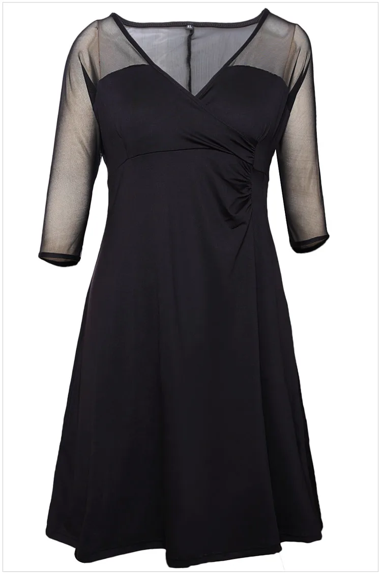 Adogirl 2017 Sexy Big Sizes XXL Mesh Half Sleeves Women Midi Dresses Black-4