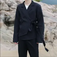 Маленький пиджак мужской пиджак дизайн пояса Асимметричный парикмахер личность один однобортный один Западный костюм S-5XL