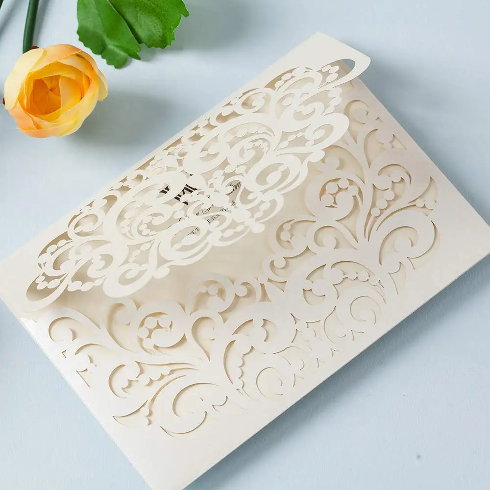  20PCS White Heart Laser Cut Wedding Invitations Card for Paraboda Graduation Rehearsal Dinner Birth - 32991294653