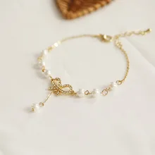 Sansummer, новинка, хит, модный, золотой жемчуг, блестящий, циркон, бант, для молодых девушек, романтичный, элегантный, очаровательный браслет для женщин, ювелирное изделие, 5269