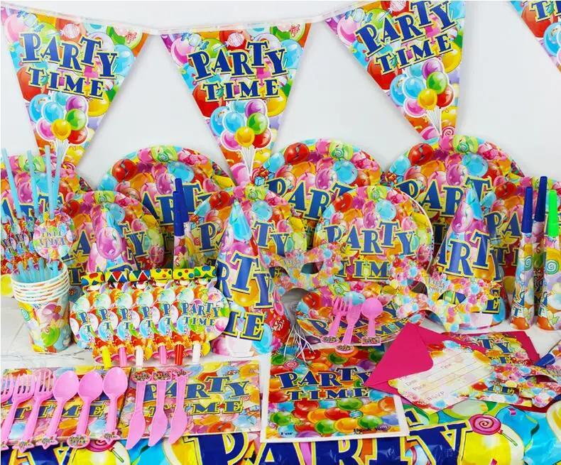 84ps/set party time theme party set kids birthday party suppliers child