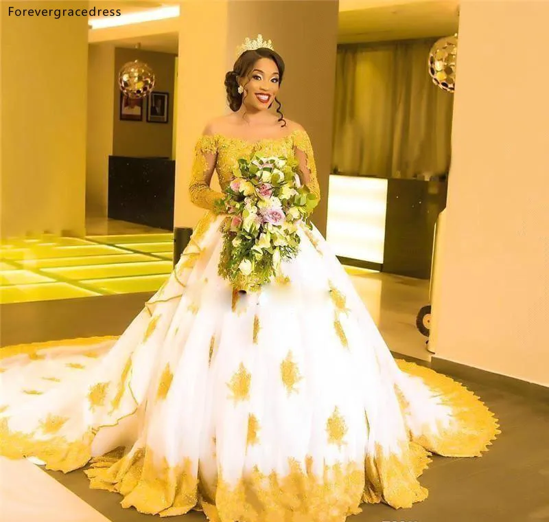 

Black Girls African Wedding Dresses A Line Gold Appliques Country Garden Bride Bridal Gowns Plus Size Custom Made