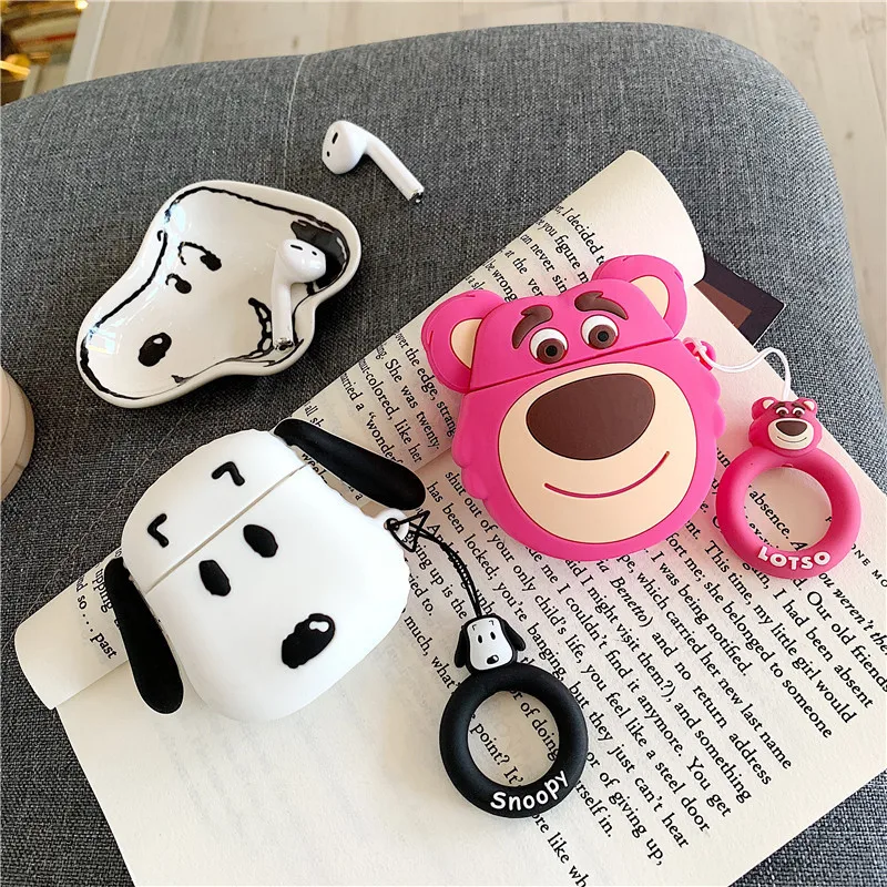 

3D Cute Bear Dog For Airpod Case Cartoon Earphone Cases For Apple Airpods 1 2 Earpods Headphone Cover For Air Pods Ring Strap