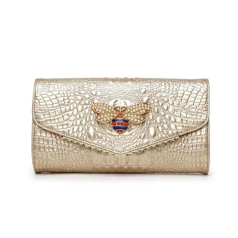 

ZHENXUEwomen's handbag luxury brand leather luxury bee decorated women's bag senior leather single-shoulder envelope dinner bag