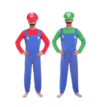

Free Shipping Anime Super Mario Cosplay Costume Adult Male Female Children family Mario Red/Green Hat Cosplay Halloween Costume