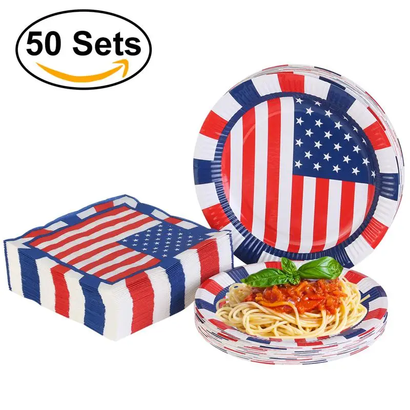 2017 independence day tableware set 50pcs napkins 50pcs paper plates birthday doughtnut party wedding celebration - Decorative Paper Plates 2017 independence day tableware set 50pcs napkins 50pcs paper plates birthday doughtnut party wedding celebration - Decorative Paper Plates