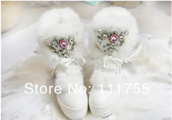 

2014 venta caliente 2color nieve Botas diamante joya conejo pelo botas femeninas botas de mujer # S0178