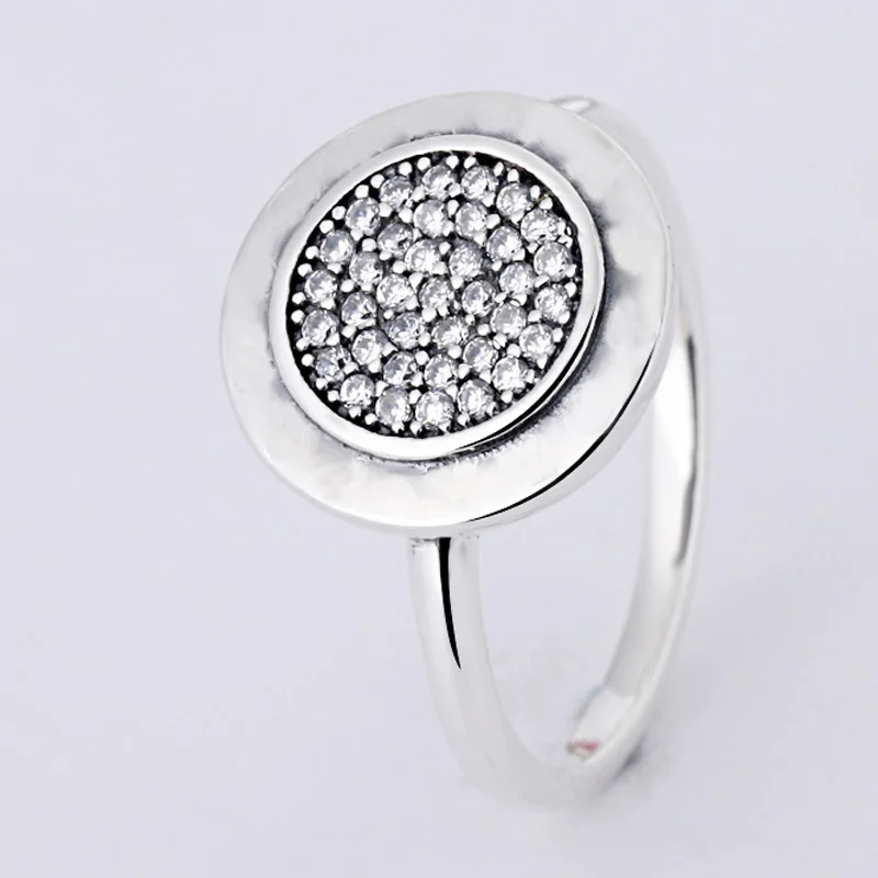 Authentic 925 Sterling Silver Ring Pave Logo Signature With Crystal Rings For Women Wedding Party Gift Fine Europe Jewelry