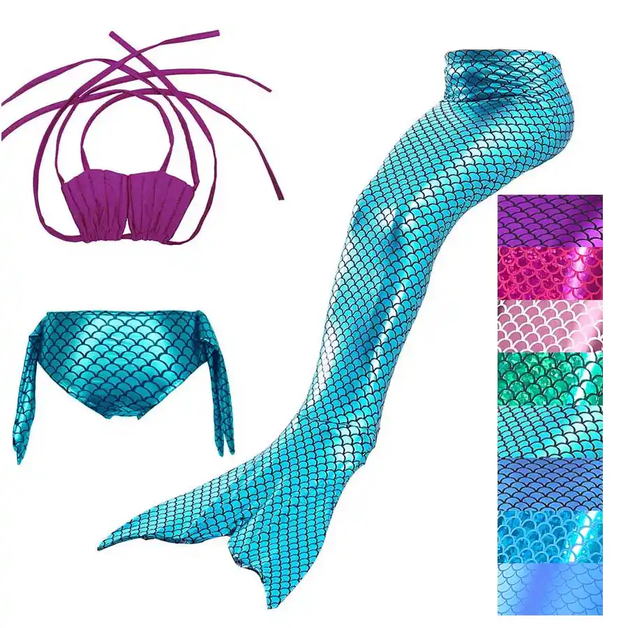 3Pcs 8 Colors Girl's Bikini Children Mermaid Tail Costume Swimming For ...