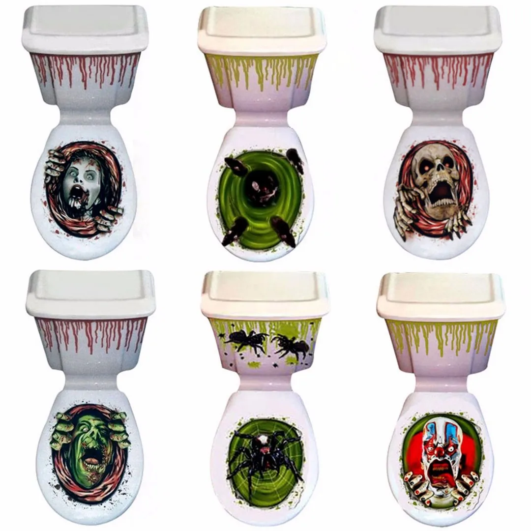 Halloween Decorations 3D Toilet Seat Cover Sticker Waterproof Scary Horror Toilet Poster Stickers Bathroom Accessories