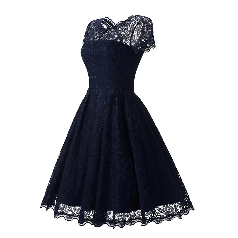 

Fashion Women's Summer Lace Dress 2018 Vintage O-Neck Swing Slim Fit Sexy Pin up Rockabilly Vestidos Party Black Lace Dresses