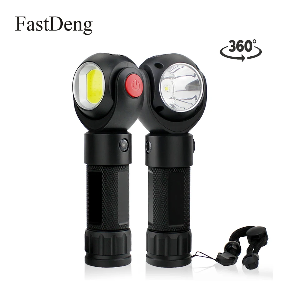 360° Rotating T6+COB LED Flashlight USB Rechargeable Magnetic AAA//18650 Torch