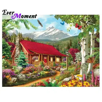 

Ever Moment Diamond Painting Handmade Full Square Drill House Mountain Picture Of Rhinestone Diamond Embroidery Decoration 3F344