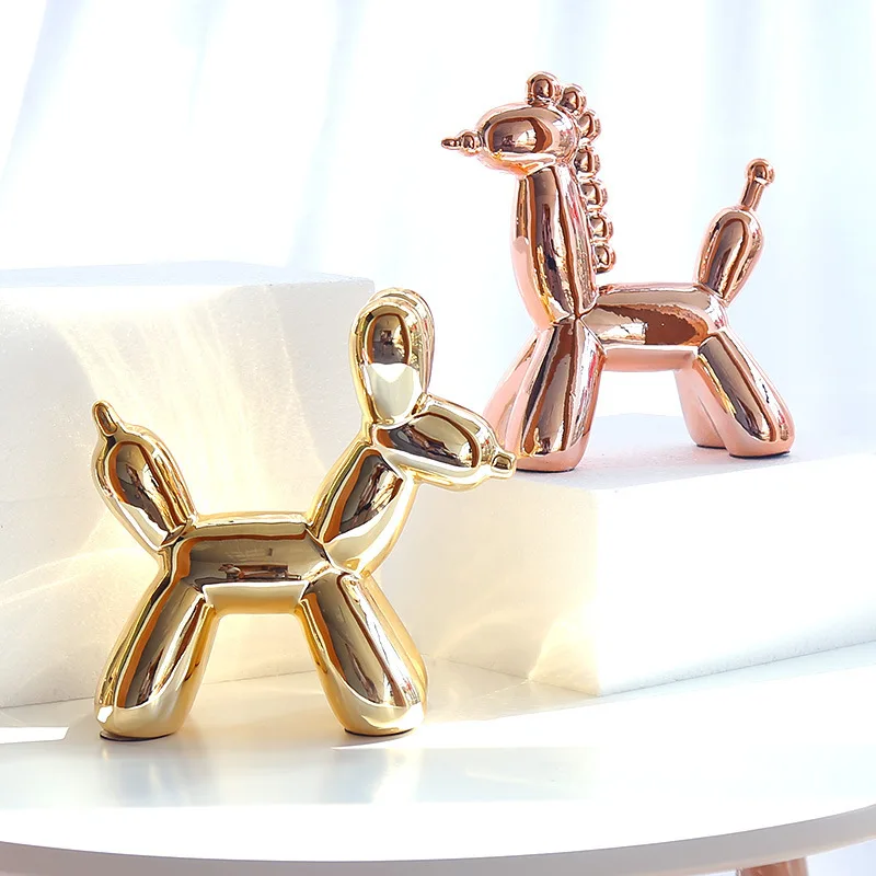 Современная Абстрактная керамическая статуя собаки с воздушным шаром, скульптура, украшения для дома, аксессуары, керамическая статуя животного, скульптура