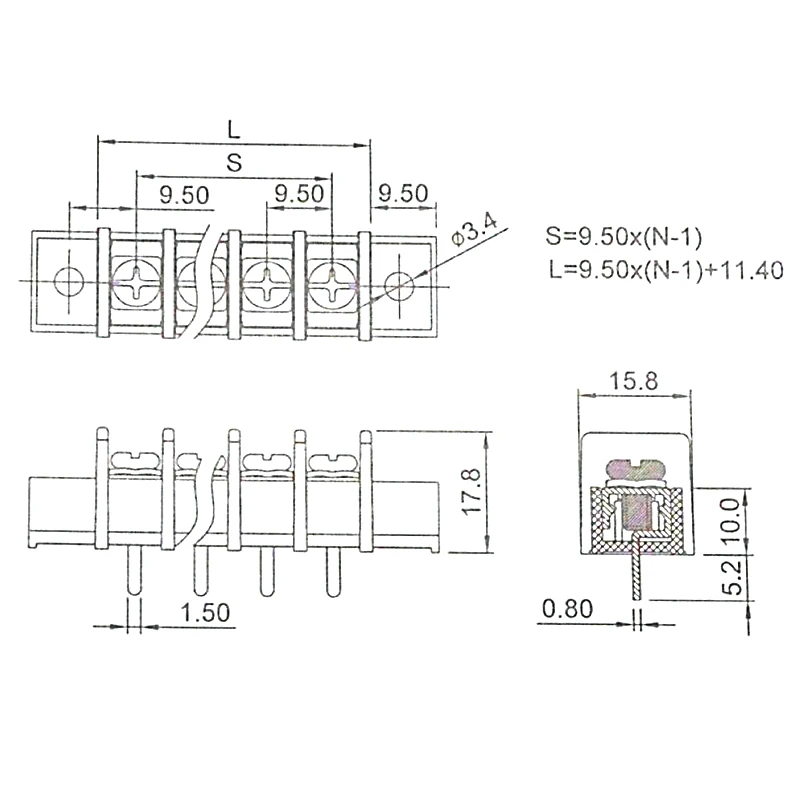 45C-A 9.5mm pitch size