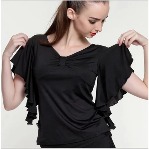 Новый испанский танец рубашка Фламенго рюшами танцевальный костюм Для женщин Бальные Латинской футболка Топы рубашка фламенко Jupe фламенко