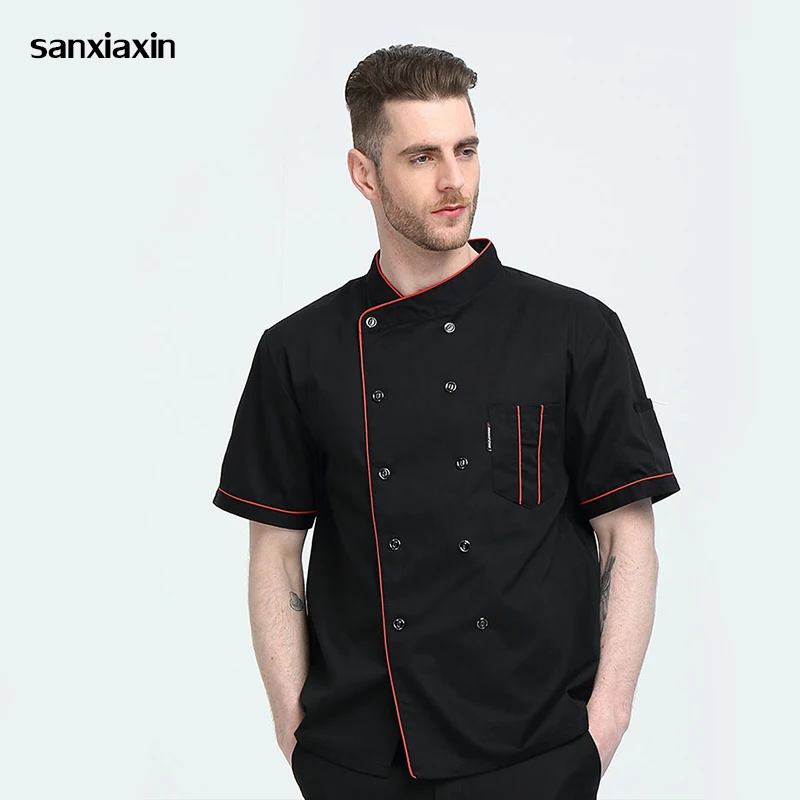 

sanxiaxin Unisex Kitchen Chef Uniform Bakery Food Service Cook Short Sleeve shirt Breathable Double Breasted Chef Jacket clothes