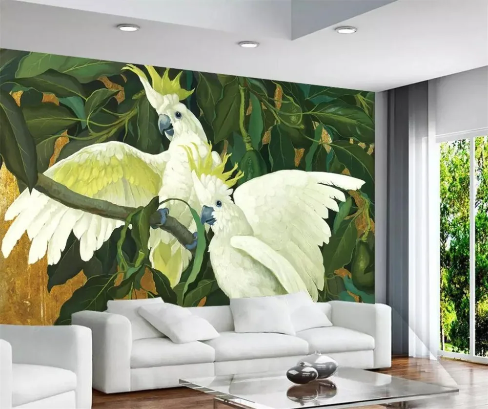 

beibehang Customized Wallpapers 3d Papel de parede Pastoral Retro Tropical Rainforest Parrot Oil Paintings Background Wall paper