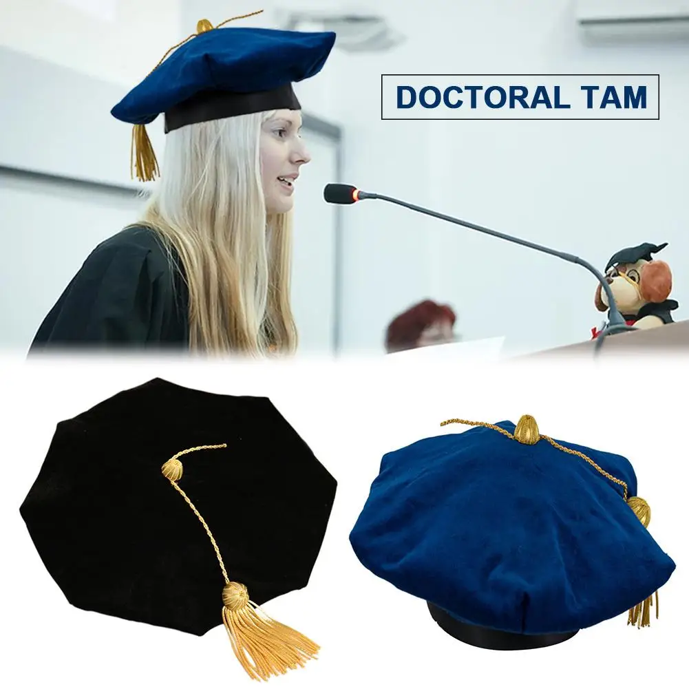 Doctoral Graduation Tam Unisex Black Velvet 8-sided with Gold Bullion Tassel 