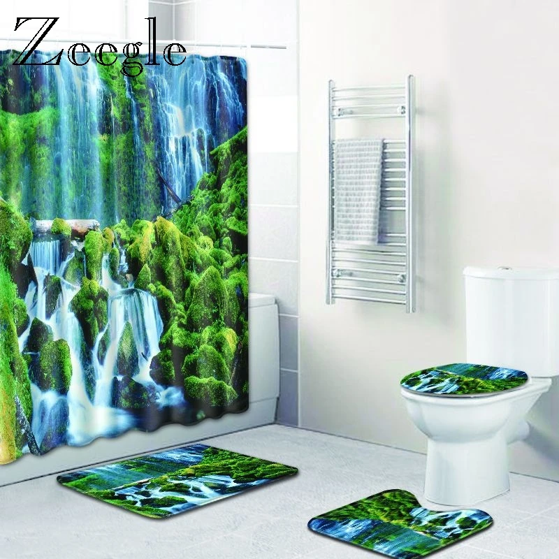 Zeegle 4 шт Пена с эффектом памяти коврик для ванной комнаты занавеска для душа пьедестал коврик крышка унитаза туалет коврик для ванной набор для ванной комнаты