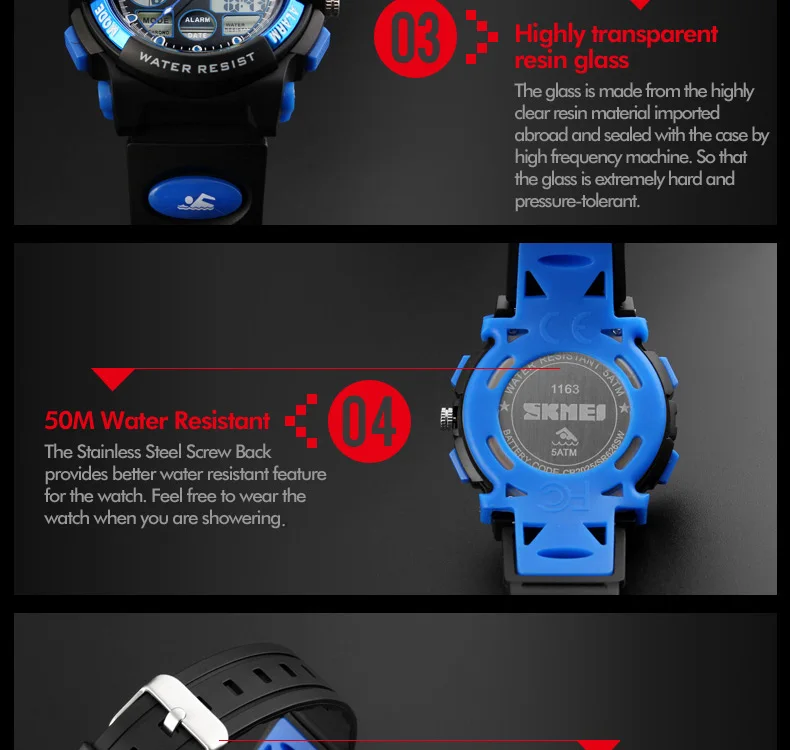 SKMEI спортивные детские часы Детские Водонепроницаемые Военные Наручные часы с двойным дисплеем светодиодный водонепроницаемые часы montre enfant 1163
