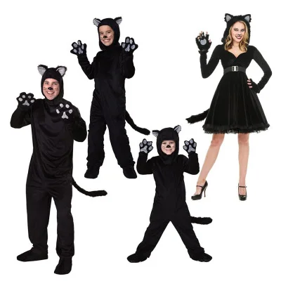 Famiglia Gatto Costume Nero Carino Gatto Cosplay Per Bambini Halloween Costume  Gatto Fantasia Donne Vestito Animale Tuta Uomini Ragazzi