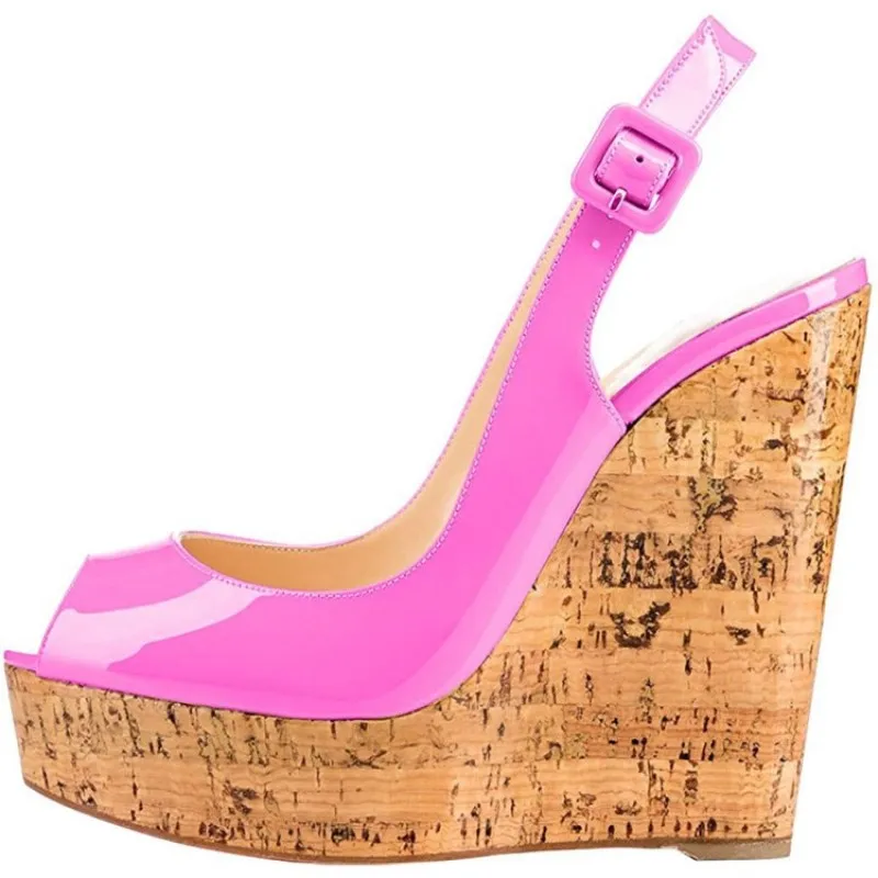 SHOFOO/красивая модная обувь; ; лакированная кожа; босоножки на танкетке 14,5 см; женские босоножки Размер: 34-45
